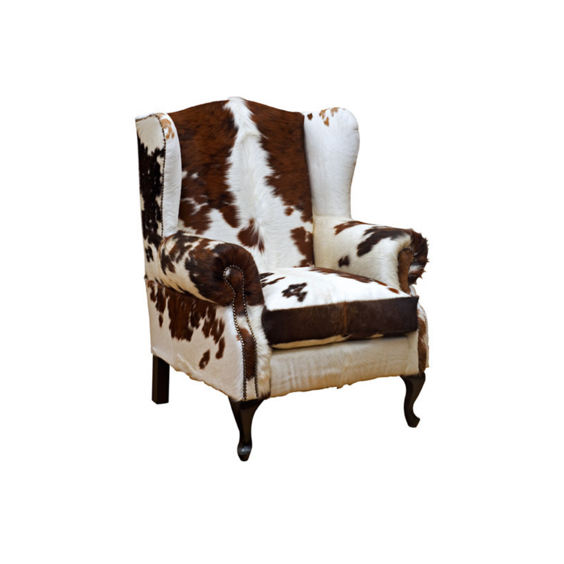 Nguni Wingback Cow Hide – Immerse yourself in the luxury of the Nguni Wingback chair crafted from your chosen cowhide skins. You choose the skins, and we meticulously craft the chair for you, ensuring a unique and personalized addition to your living space